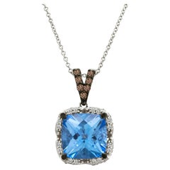 LeVian 14K White Gold Blue Topaz Round Chocolate Brown Diamond Pendant Necklace