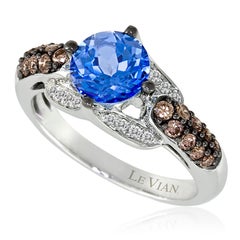 Levian 14K White Gold Blue Topaz White Chocolate Diamond Engagement Ring