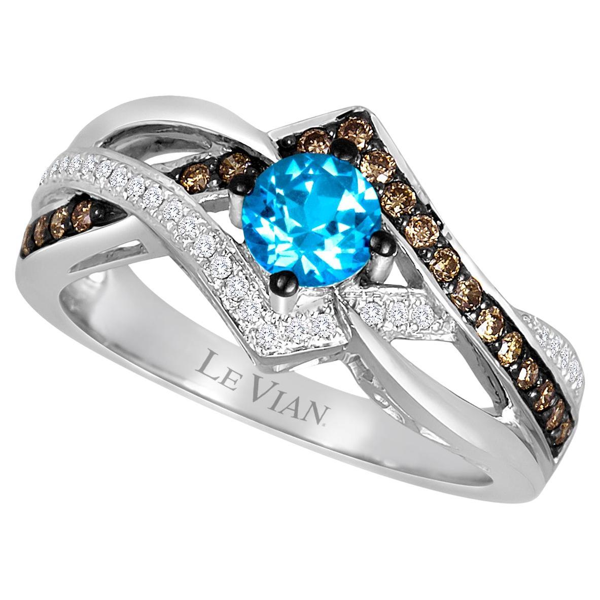 Levian 14K Rose Gold Blue Topaz White Chocolate Diamond Fashion Ring