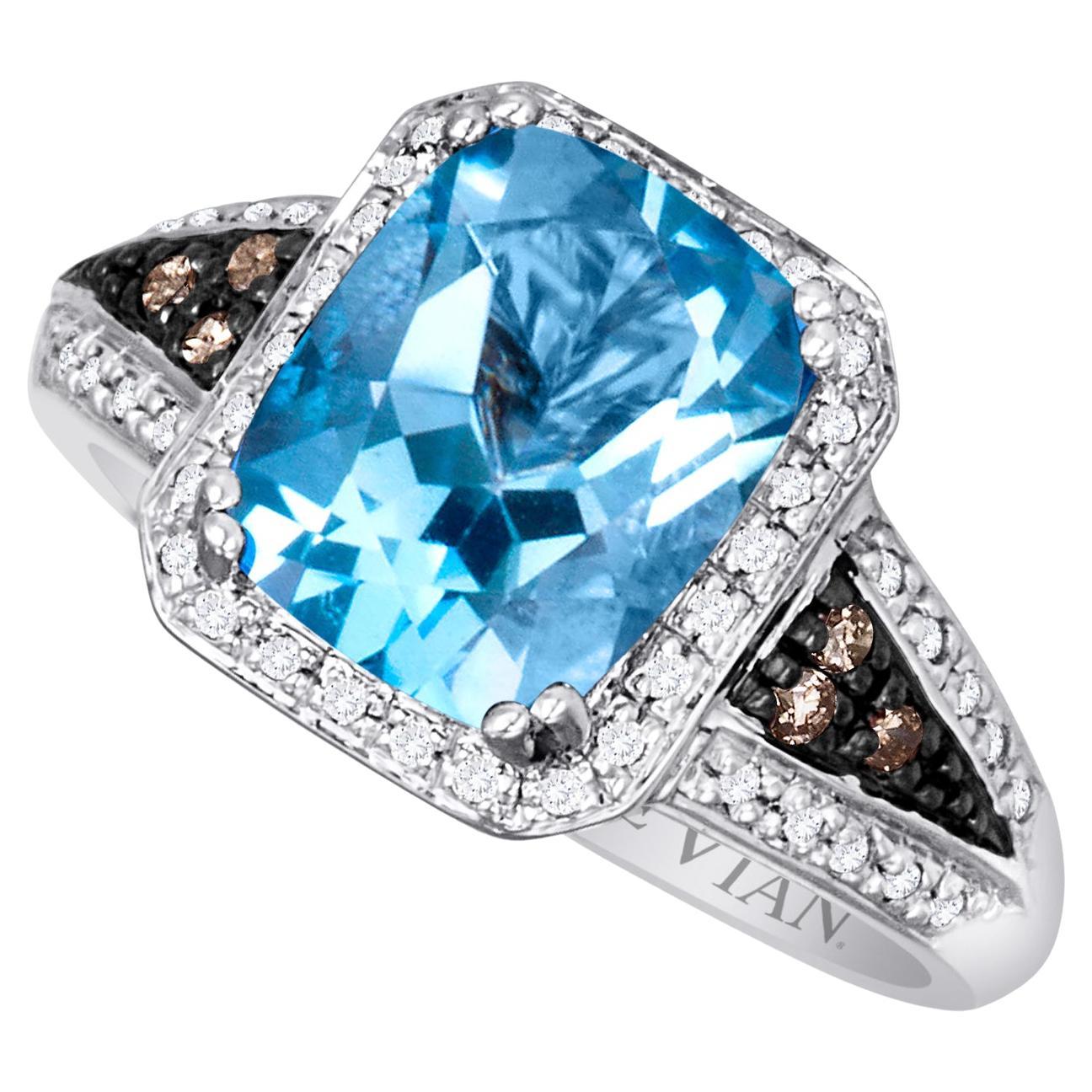 Levian 14K White Gold Oval Blue Topaz White Chocolate Diamond Fashion
