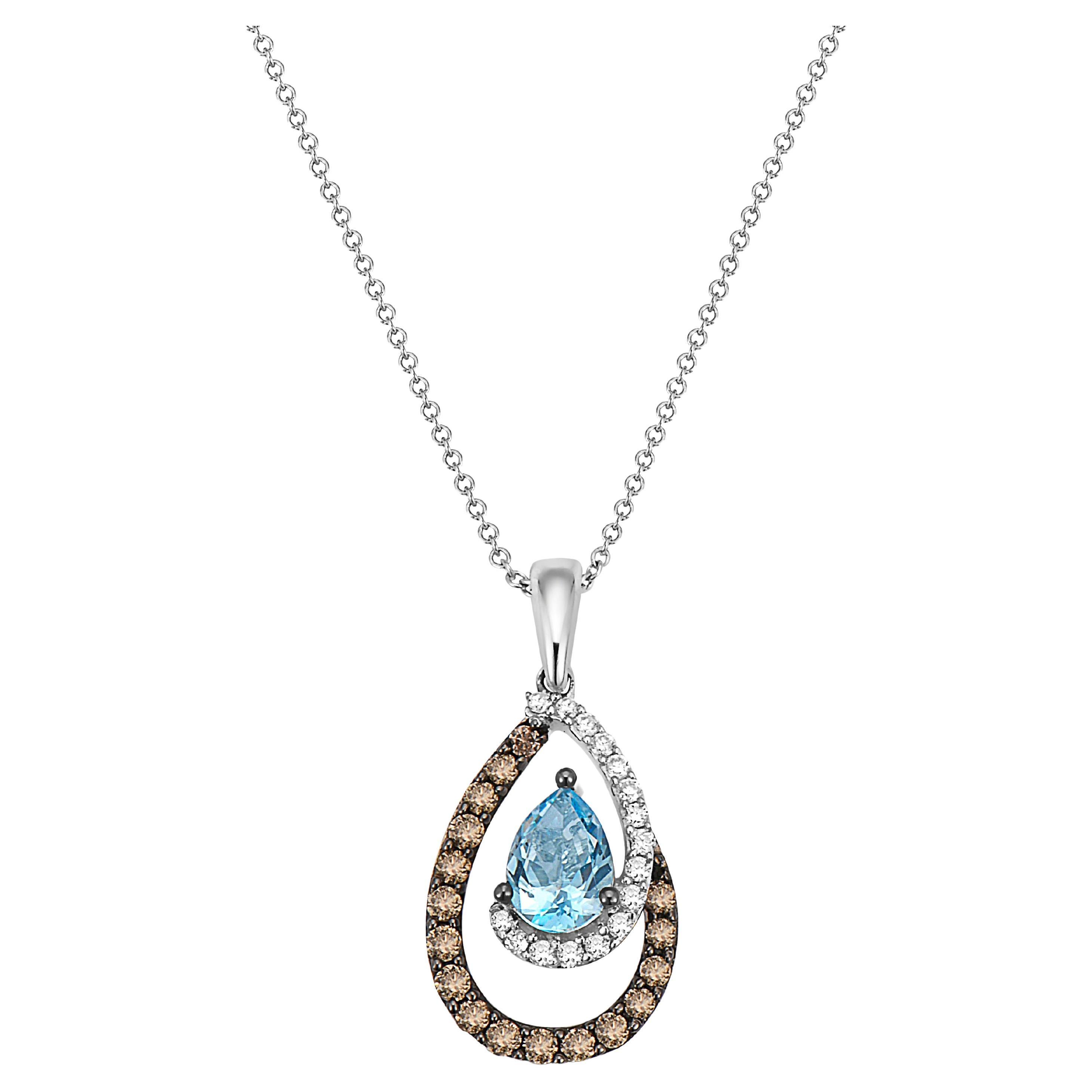 Le Vian 14K White Gold Blue Topaz White/Chocolate Diamond Pendant Necklace