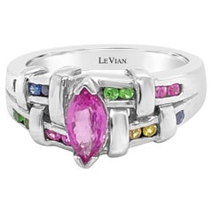LeVian 14K White Gold Blue Yellow Pink Sapphire Tsavorite Gemstone Cocktail Ring