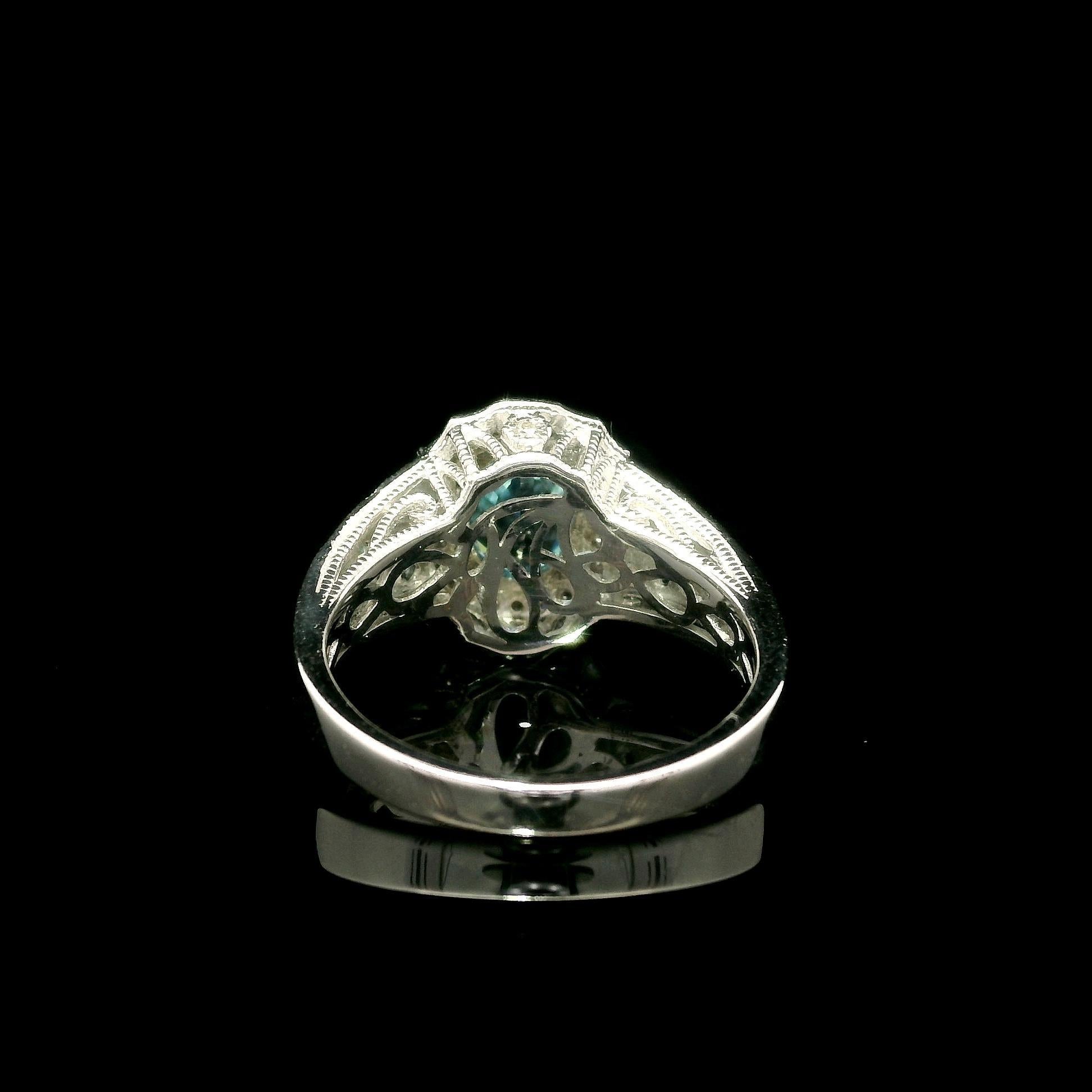LeVian 14k White Gold Blue Zircon Diamond Halo Pave Green Alexandrite Ring im Angebot 1