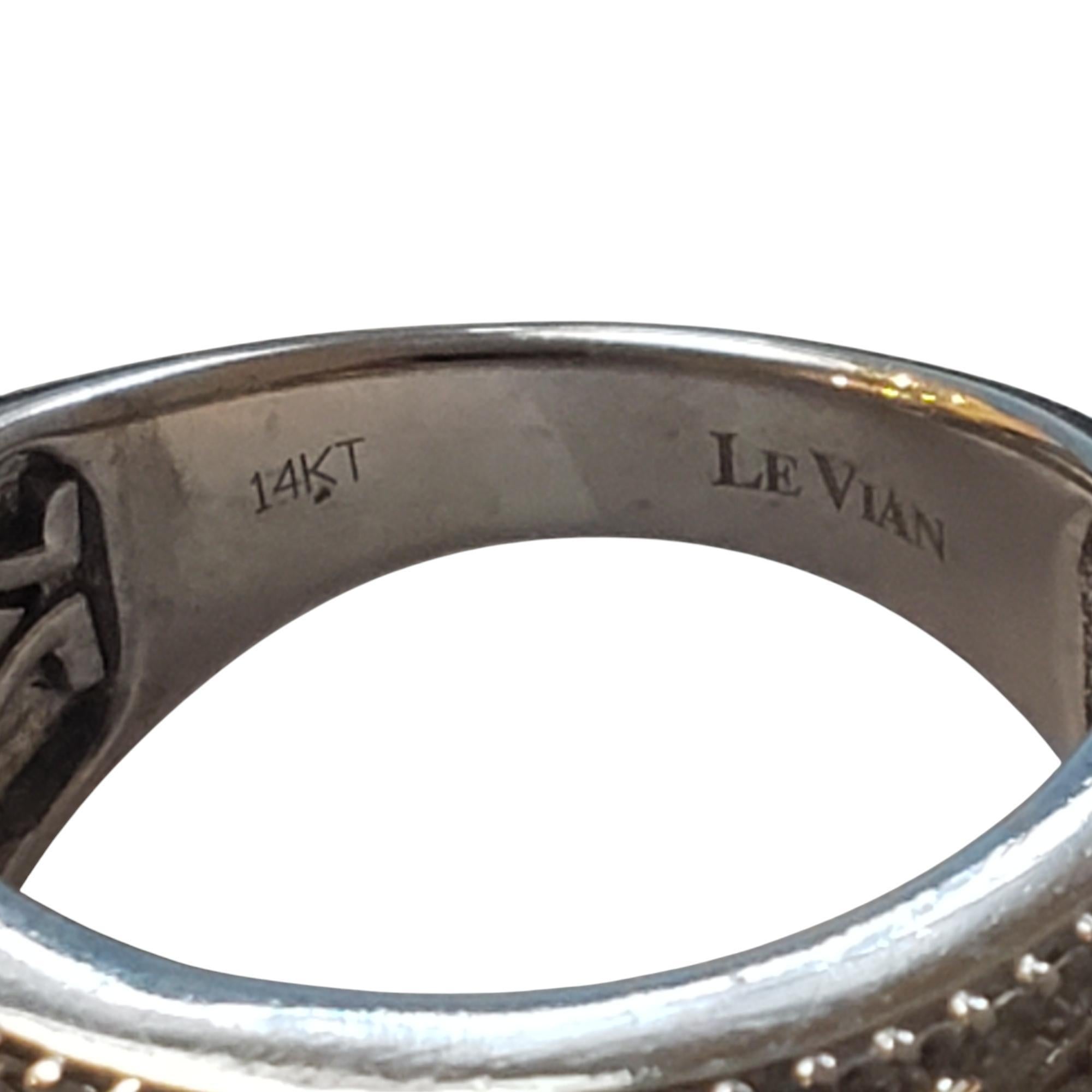 LeVian 14K White Gold Champagne and White Diamond Band Ring Size 6.75 #20770 In Good Condition For Sale In Washington Depot, CT