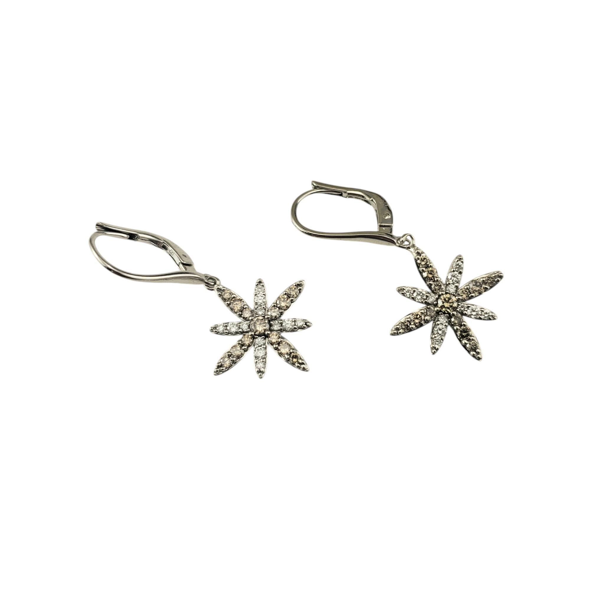Brilliant Cut LeVian 14K White Gold Champagne & White Diamond Starburst Dangle Earrings #20714 For Sale
