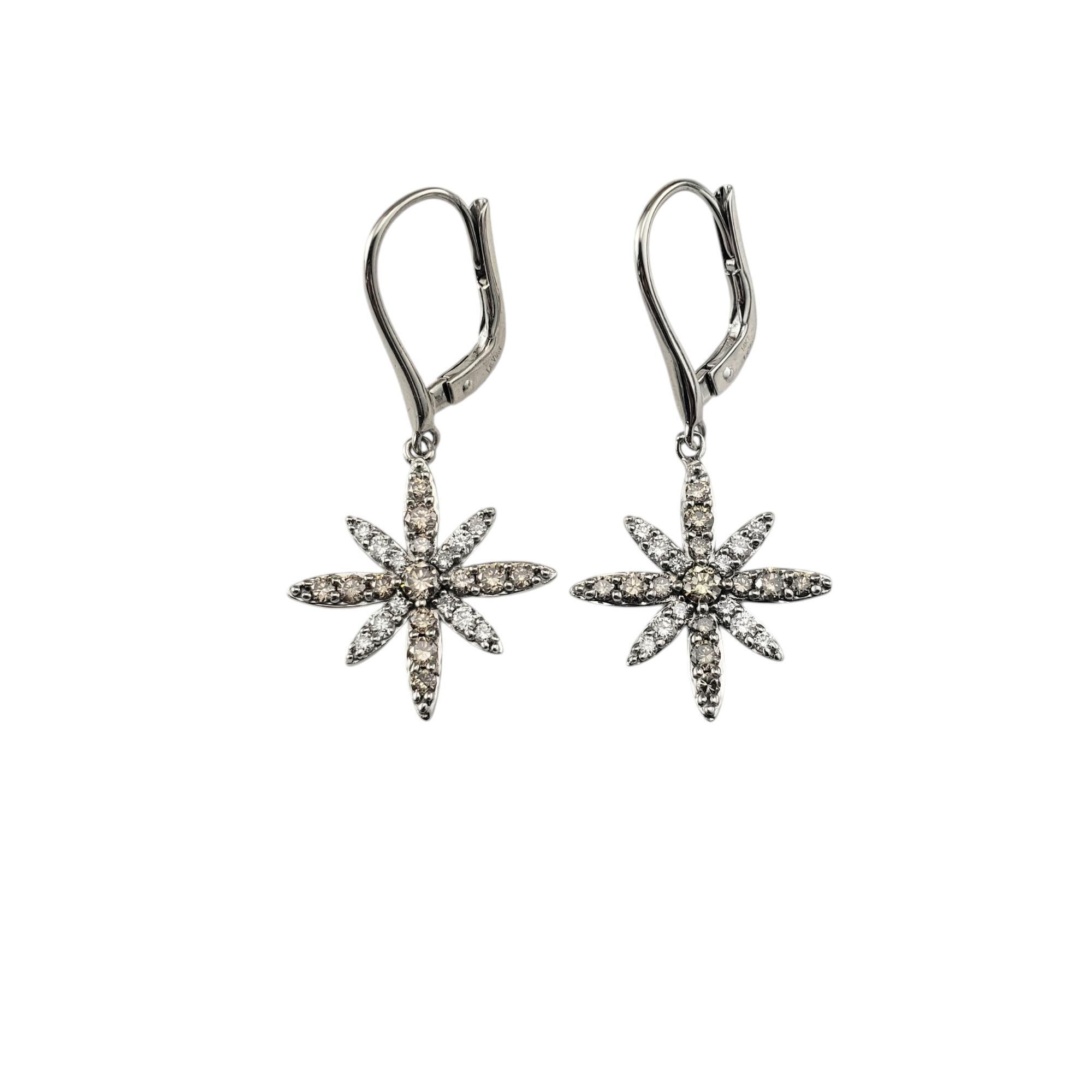 LeVian 14K White Gold Champagne & White Diamond Starburst Dangle Earrings #20714 For Sale