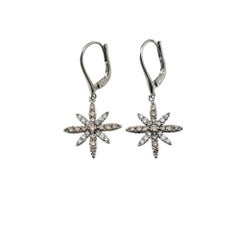 Vintage LeVian 14K White Gold Champagne & White Diamond Starburst Dangle Earrings #20714