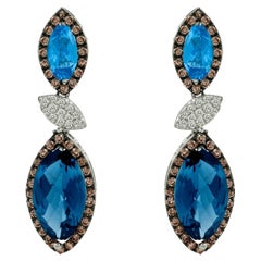 Orecchini Le Vian in oro bianco 14K Topazio blu Diamanti marroni Diamanti bianchi