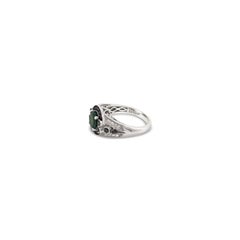 LeVian 14K White Gold Green Chrome Diopside Round Black Diamond Classy Halo Ring