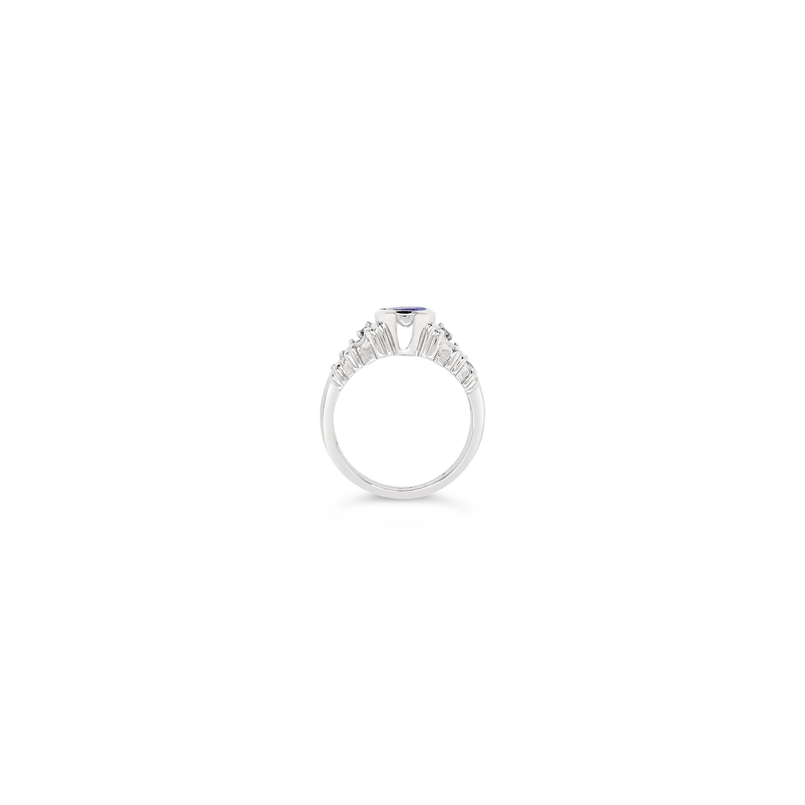 Women's LeVian 14K White Gold Oval Blue Tanzanite Gemstone Round Diamond Cocktail Ring For Sale