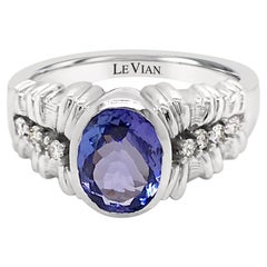 LeVian Bague cocktail en or blanc 14 carats avec tanzanite bleue ovale et diamants ronds