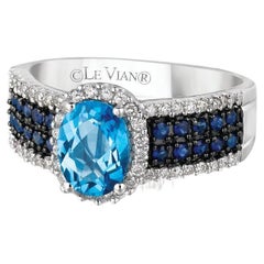 Le Vian 14K White Gold Oval Blue Topaz Sapphire White Diamond Ring