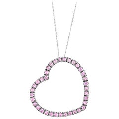 LeVian 14K White Gold Pink Sapphire Gemstone Open Love Heart Pendant Necklace