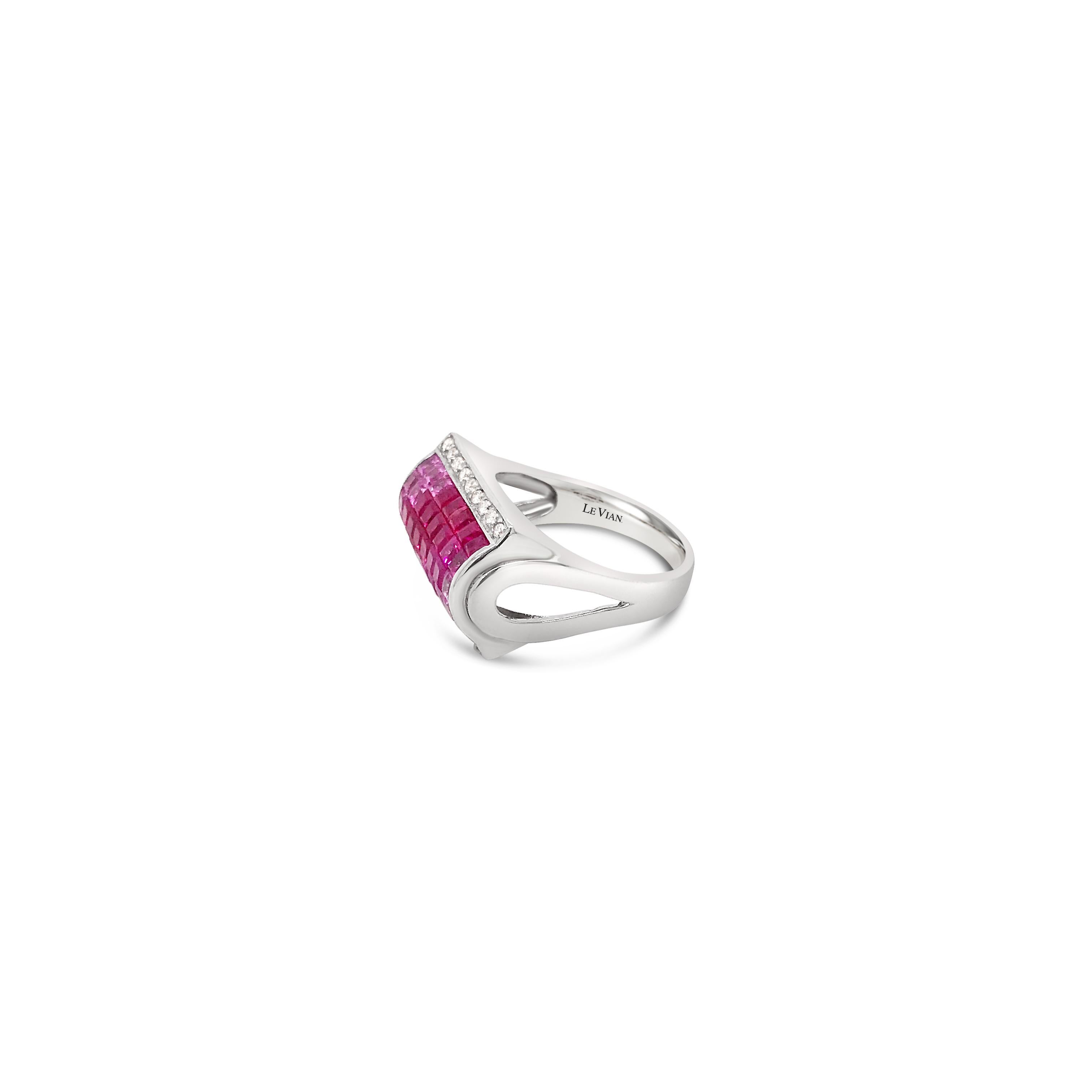 Grand Sample Sale Ring featuring 3/4 cts. Bubble Gum Pink Sapphire™, 1  1/5 cts. Passion Ruby™, 1/5 cts. Vanilla Diamonds®  set in 14K Vanilla Gold®
