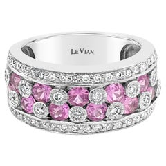 LeVian Cocktail-Ring, 14 Karat Weißgold, rosa Saphir, runder Diamant