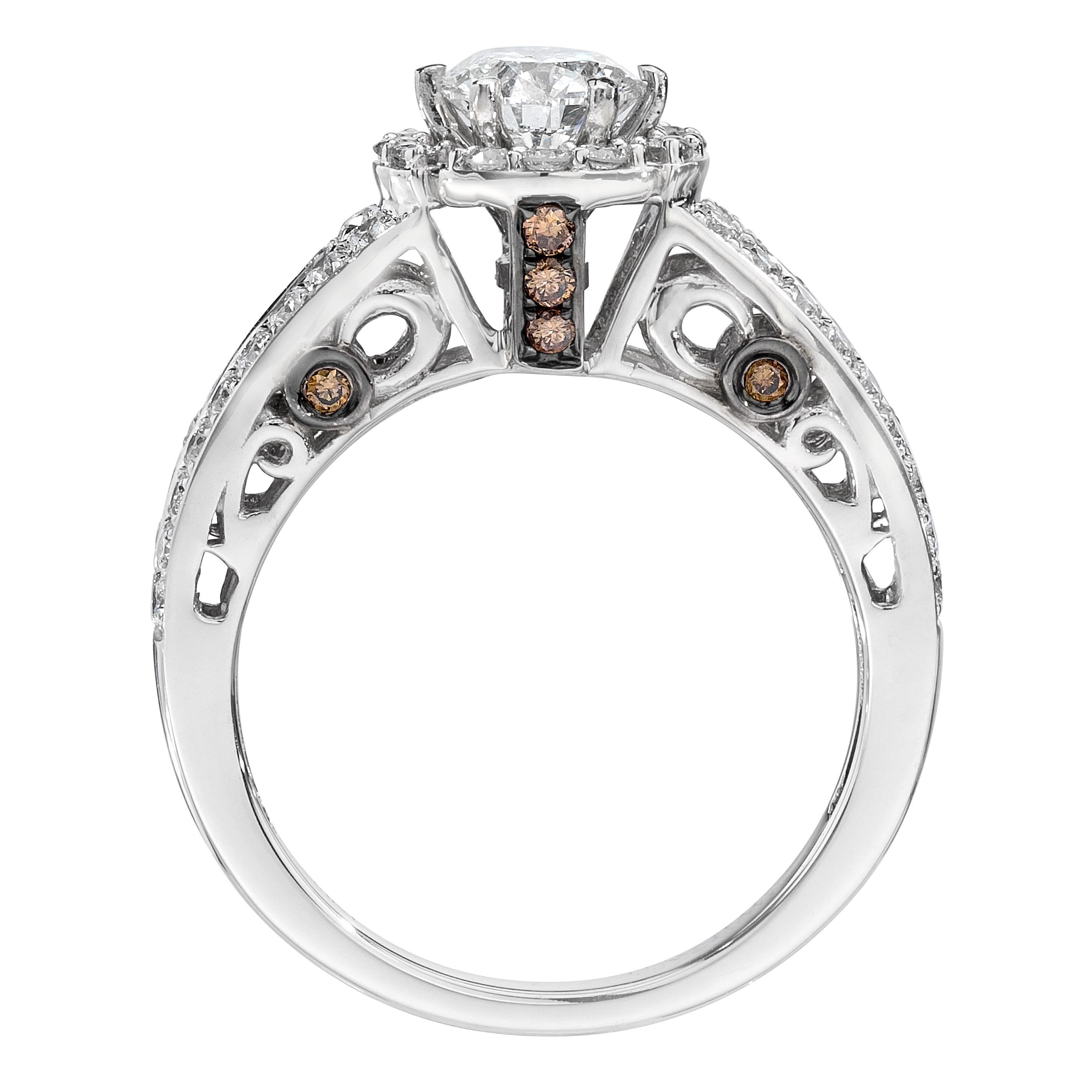 LeVian 14K White Gold Princess Round Chocolate Brown Diamond Bridal Halo Ring
