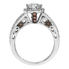 LeVian 14k White Gold Princess Round Chocolate Brown Diamond Bridal Halo Ring