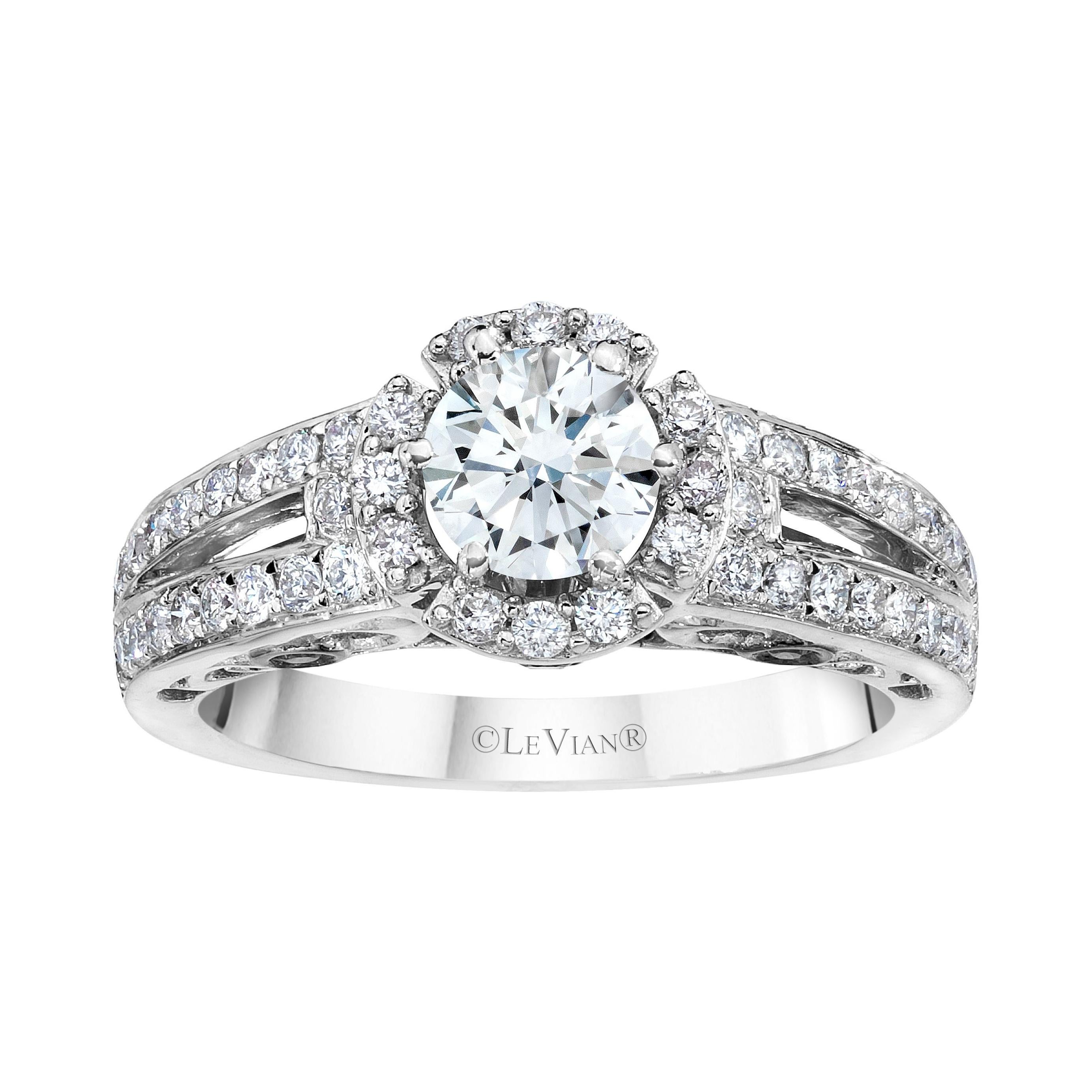LeVian 14k White Gold Princess Round Chocolate Brown Diamond Bridal Halo Ring For Sale