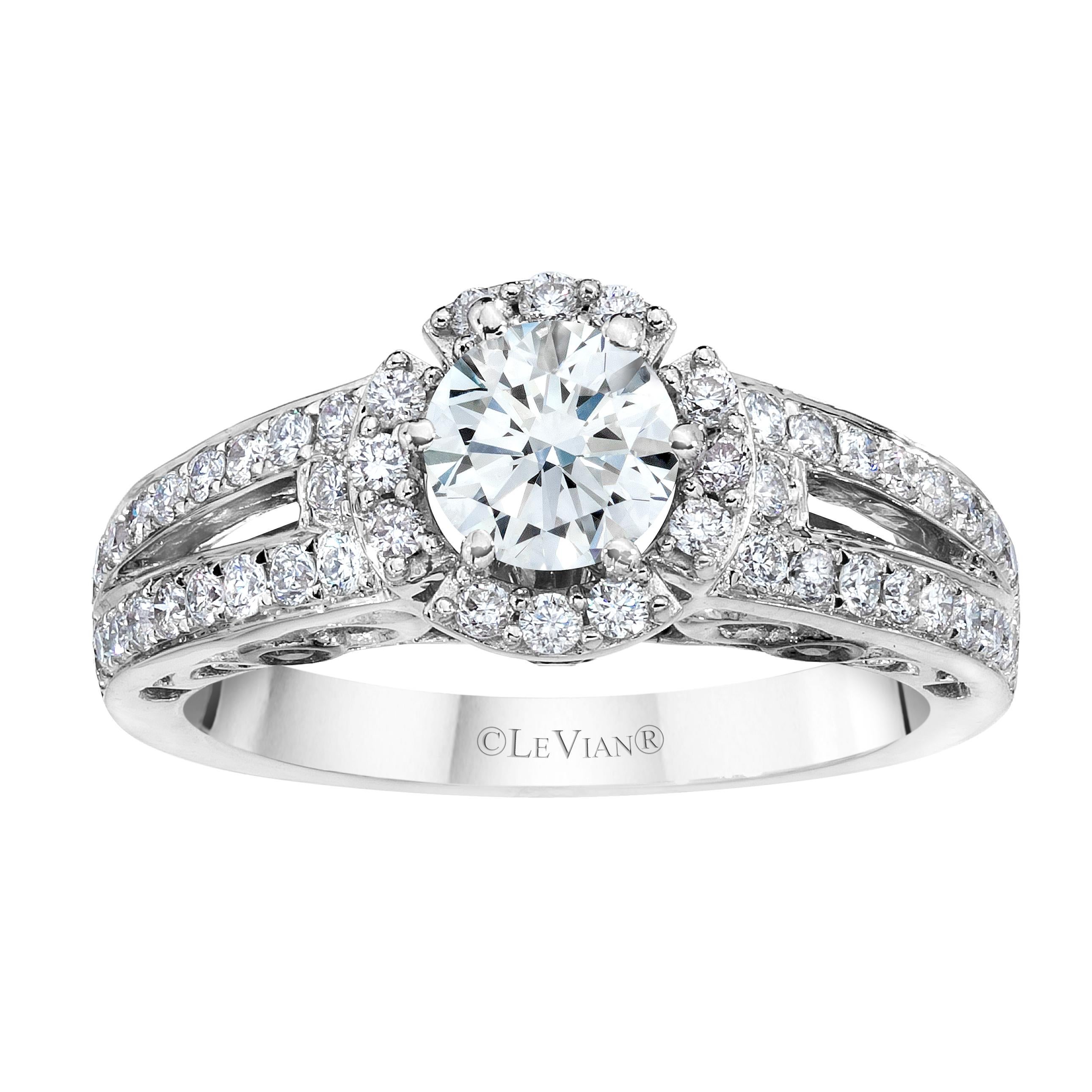 LeVian 14K White Gold Princess Round Chocolate Brown Diamond Bridal Halo Ring For Sale