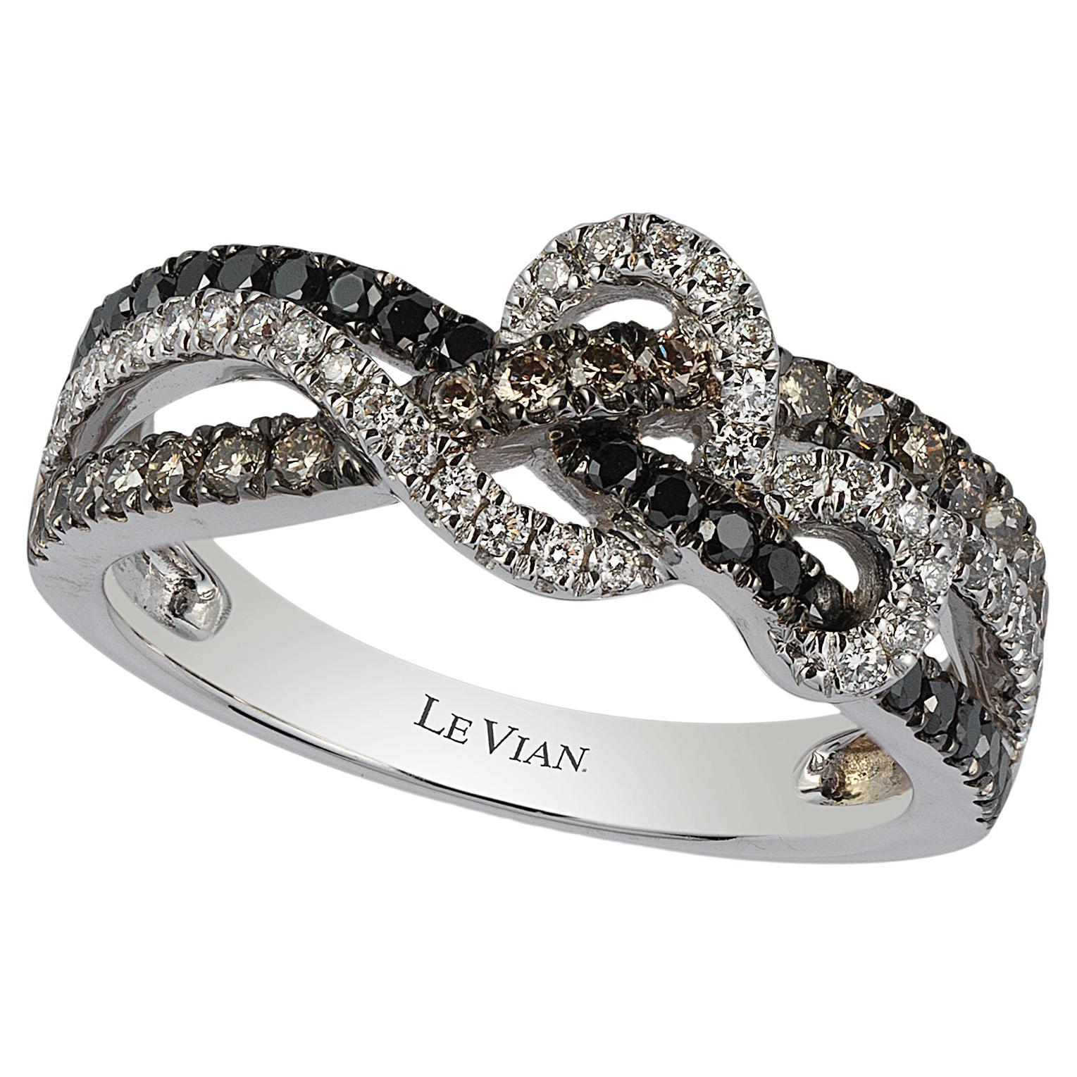 Le Vian 14K White Gold Round Black Chocolate Brown Diamonds Fancy Cocktail Ring For Sale