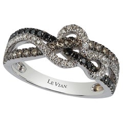 Le Vian 14K White Gold Round Black Chocolate Brown Diamonds Fancy Cocktail Ring