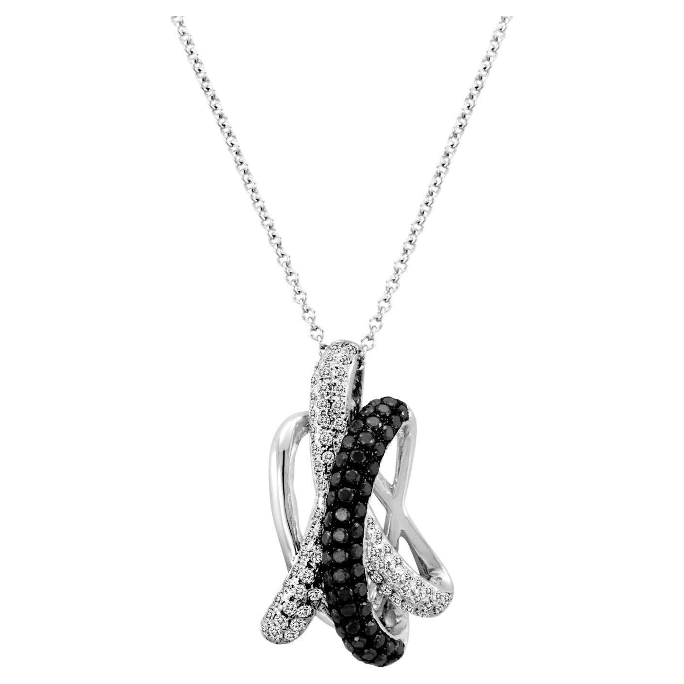 LeVian 14K White Gold Round Black Diamond Beautiful Classic Pendant Necklace For Sale