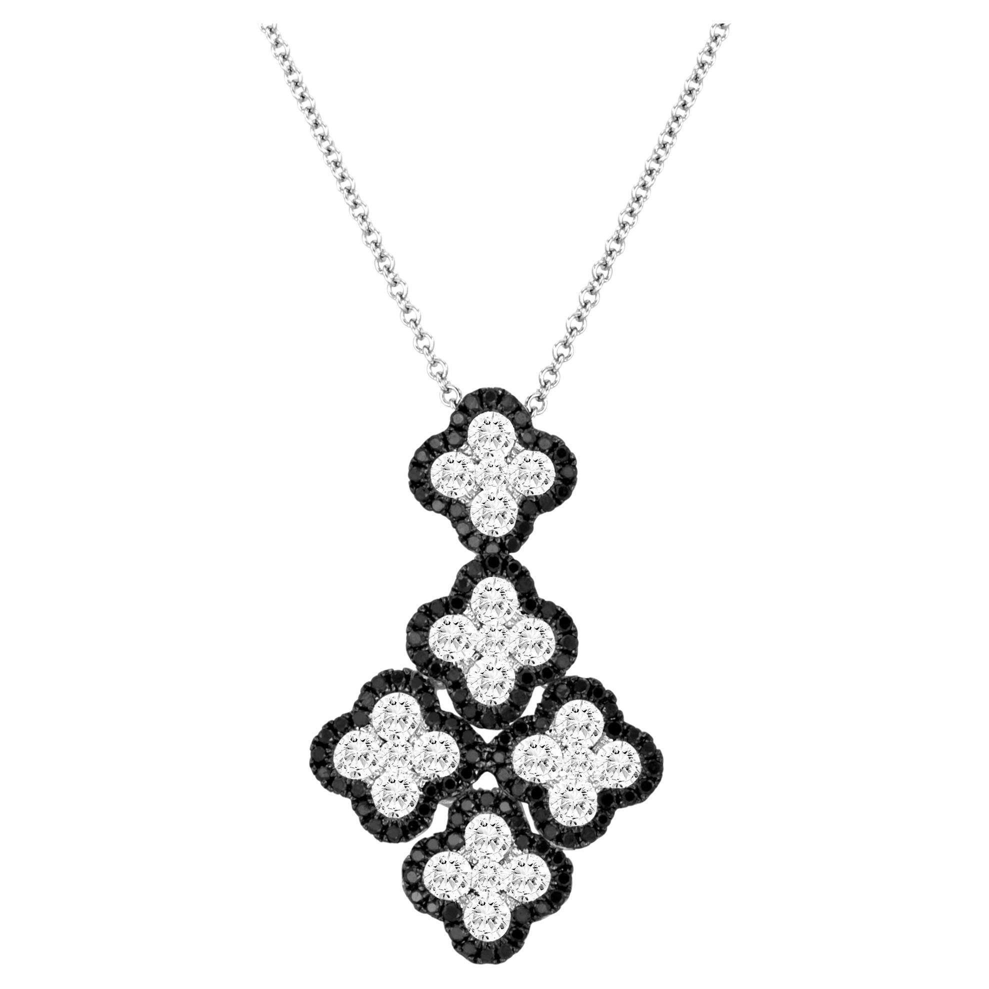 LeVian 14K White Gold Round Black Diamonds Beautiful Classic Pendant Necklace For Sale
