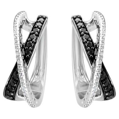 LeVian 14K White Gold Round Black Diamonds Beautiful Fancy Pretty Earrings For Sale