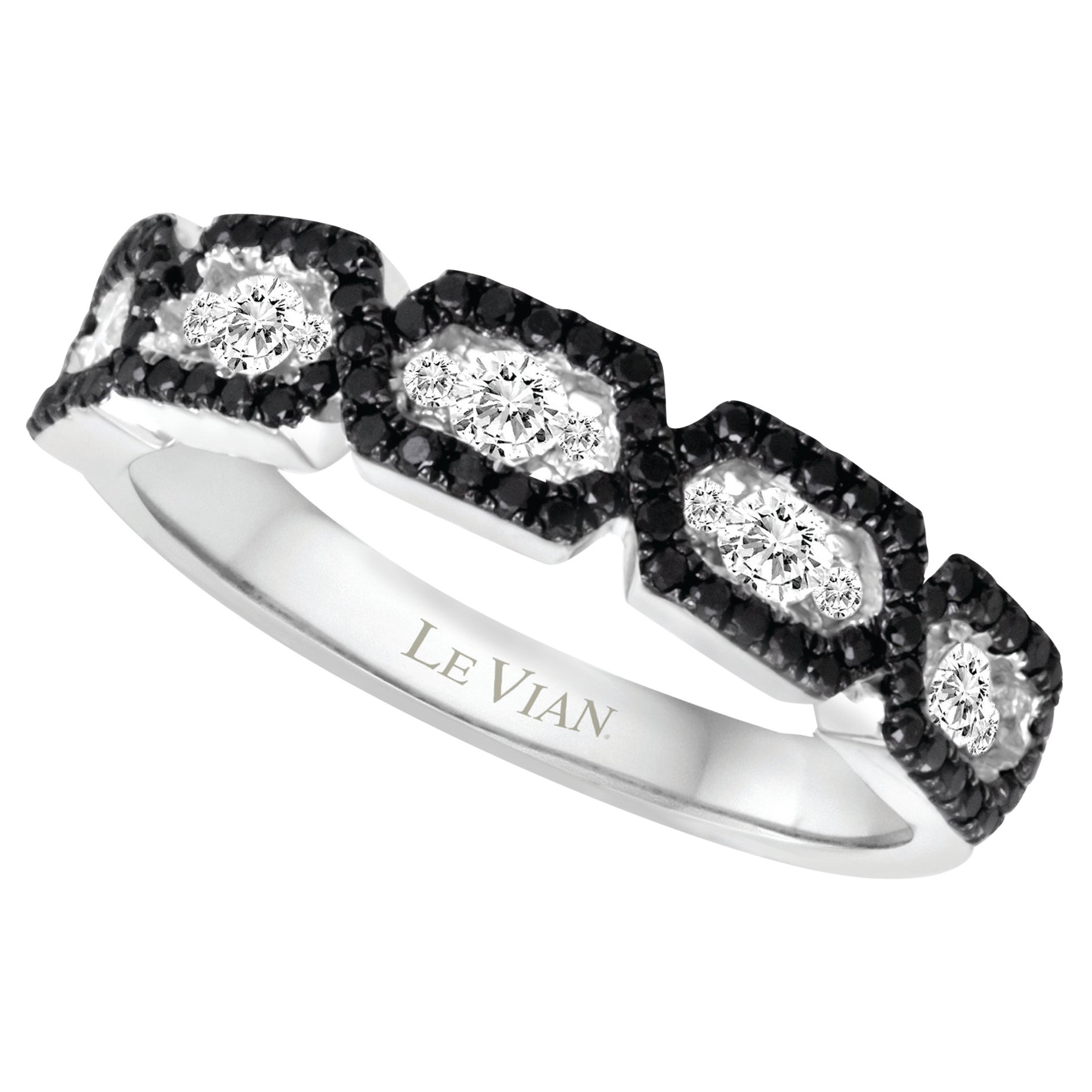 LeVian Bague de cocktail classique et magnifique en or blanc 14 carats avec diamants noirs ronds et ronds en vente