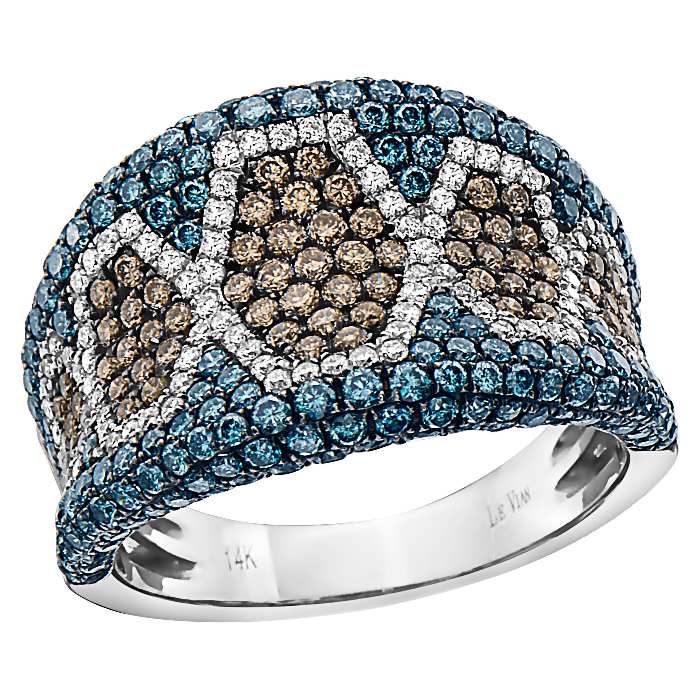 Anillo LeVian de oro blanco de 14 quilates con diamante redondo azul chocolate marrón para cóctel