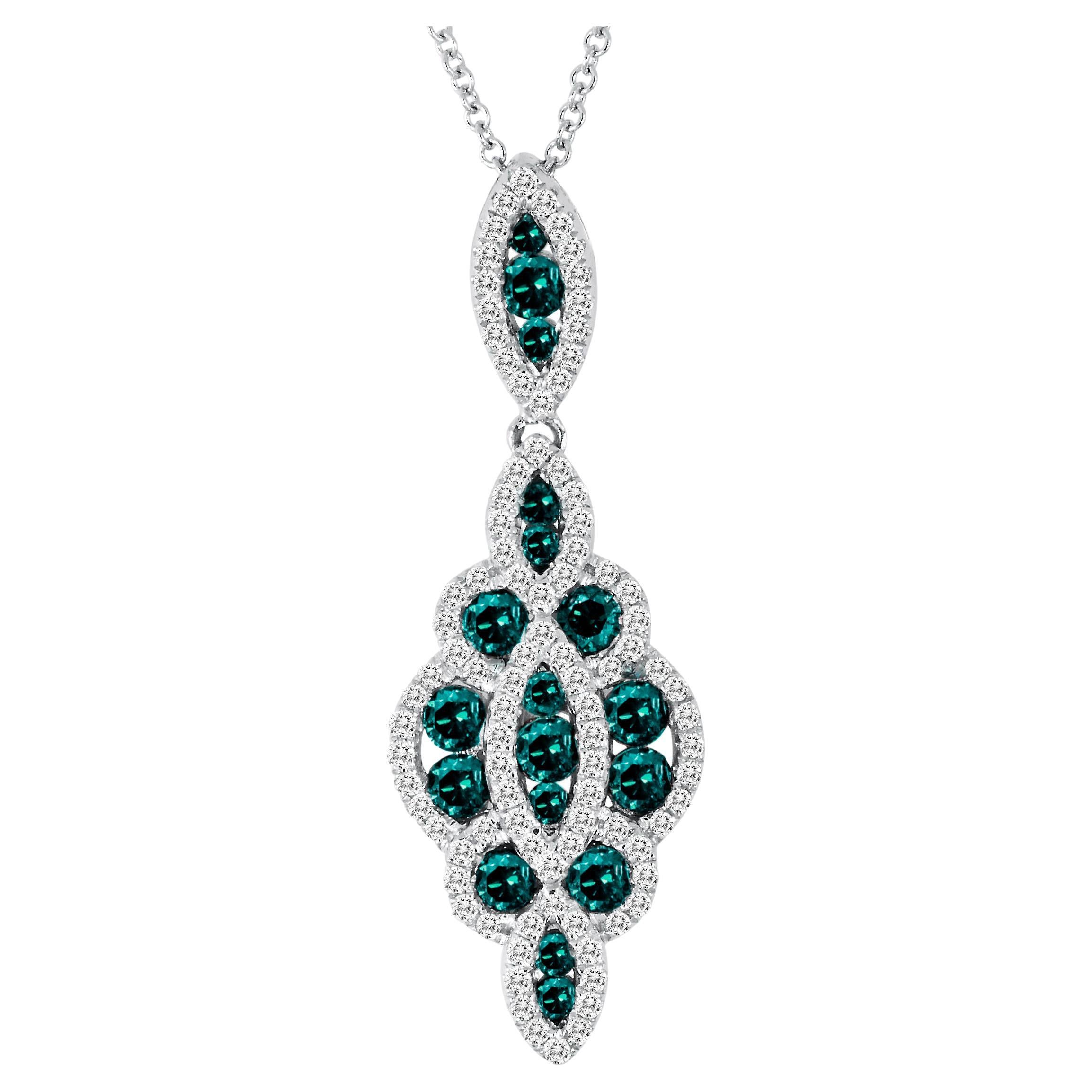 LeVian 14K White Gold Round Blue Diamond Beautiful Fancy Pretty Pendant Necklace