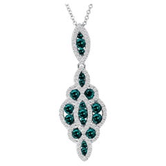 LeVian 14K White Gold Round Blue Diamond Beautiful Fancy Pretty Pendant Necklace