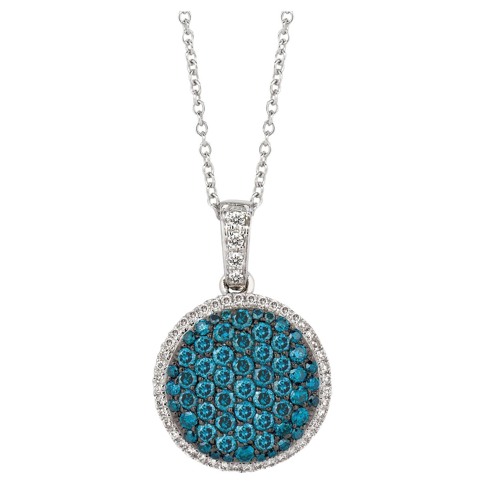 Le Vian 14K White Gold Round Blue Diamond Classic Pretty Fancy Pendant Necklace For Sale