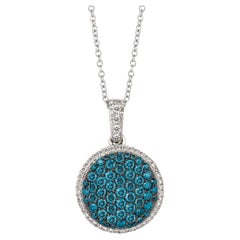 Le Vian 14K White Gold Round Blue Diamond Classic Pretty Fancy Pendant Necklace