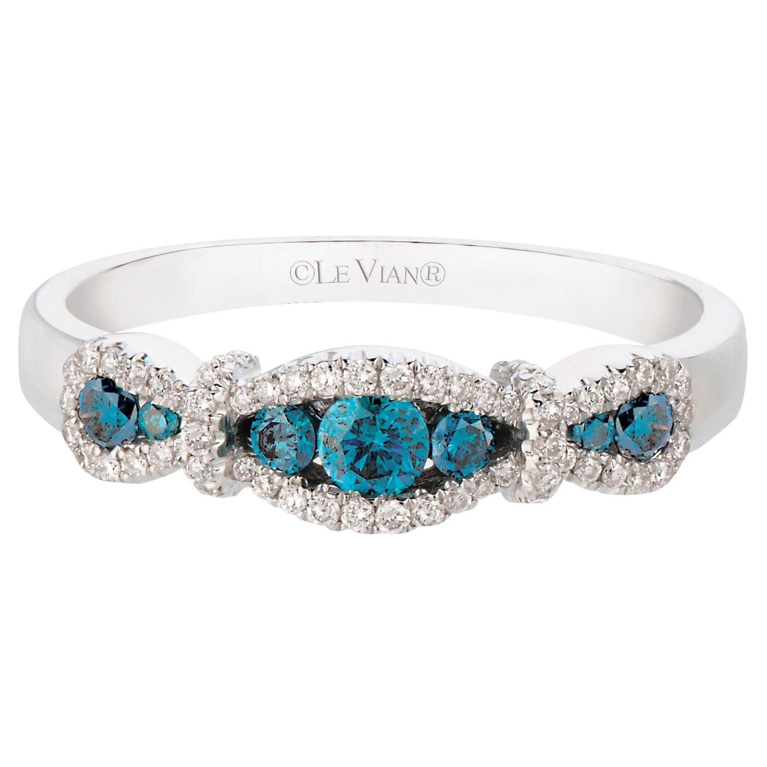 LeVian: 14 Karat Weißgold-Cocktailring mit runden blauen Diamanten, klassisch und elegant