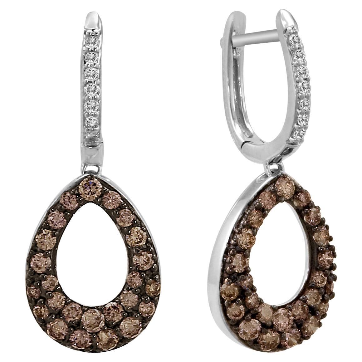 LeVian 14K White Gold Round Brown Chocolate Diamond Classic Pretty Earrings For Sale