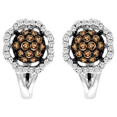 Le Vian 14K White Gold Round Brown Diamond Beautiful Classic Cluster Earrings