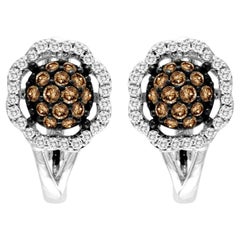Le Vian 14K White Gold Round Brown Diamond Beautiful Classic Cluster Earrings