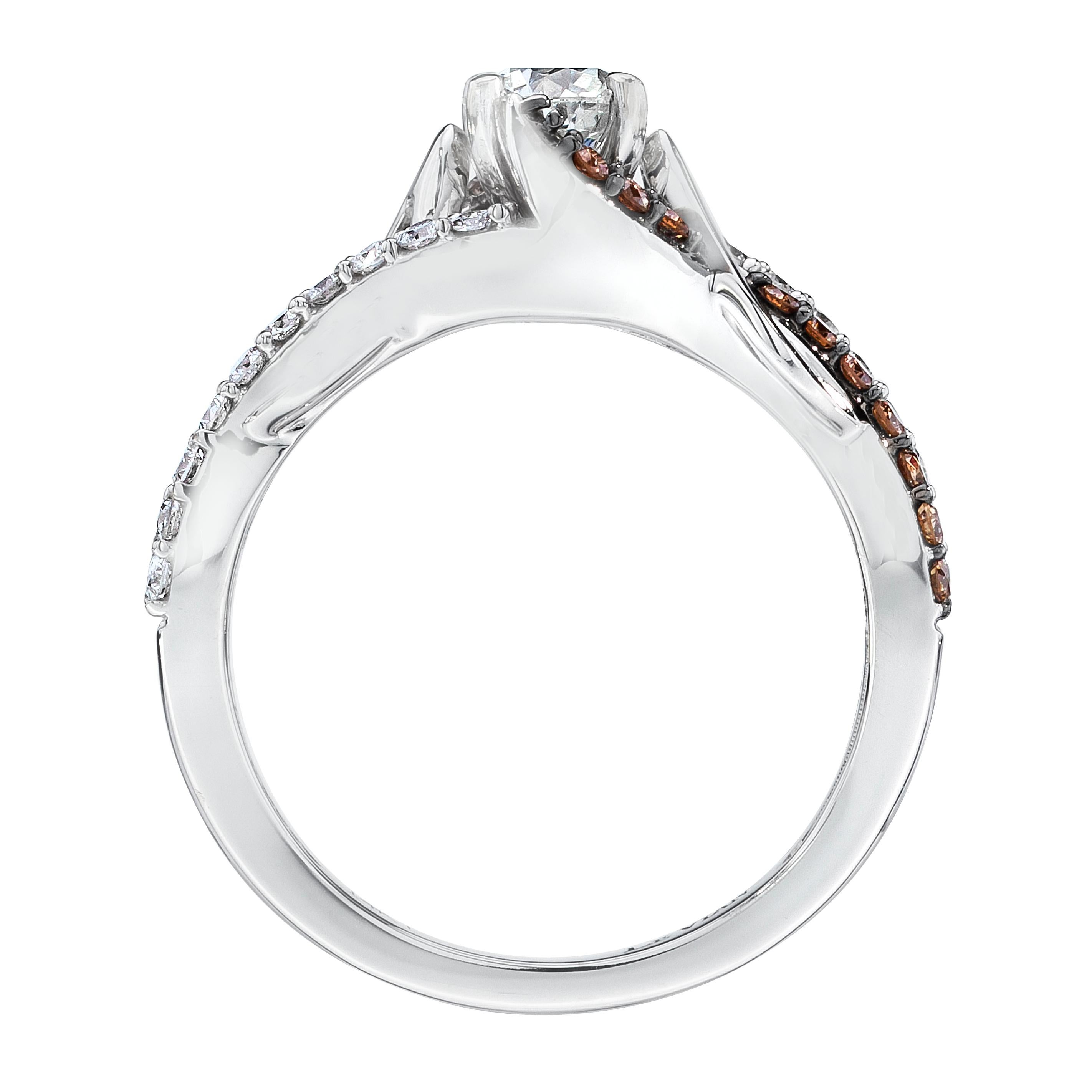 LeVian 14K White Gold Round Chocolate Brown Diamond Bridal Split Shank Ring
