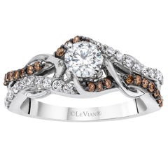 LeVian 14K White Gold Round Chocolate Brown Diamond Bridal Split Shank Ring
