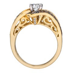 LeVian Bague de mariage en or blanc 14 carats avec halo de diamants ronds brun chocolat