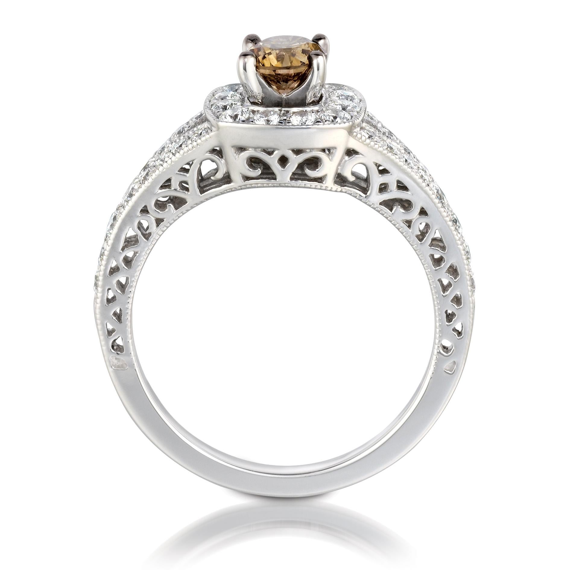 LeVian 14K White Gold Round Chocolate Brown Diamond Bridal Wedding Halo Ring
