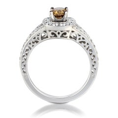 LeVian Bague de mariage en or blanc 14 carats avec halo de diamants ronds brun chocolat