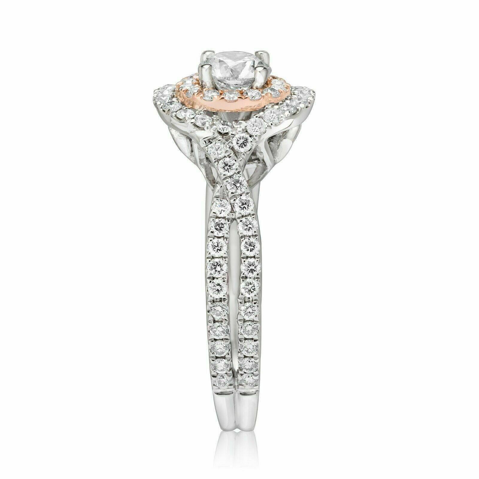 LeVian Bague de mariage en or blanc 14 carats avec halo de diamants ronds brun chocolat  Neuf - En vente à Great Neck, NY