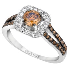 LeVian Bague de mariage en or blanc 14 carats avec halo de diamants ronds brun chocolat