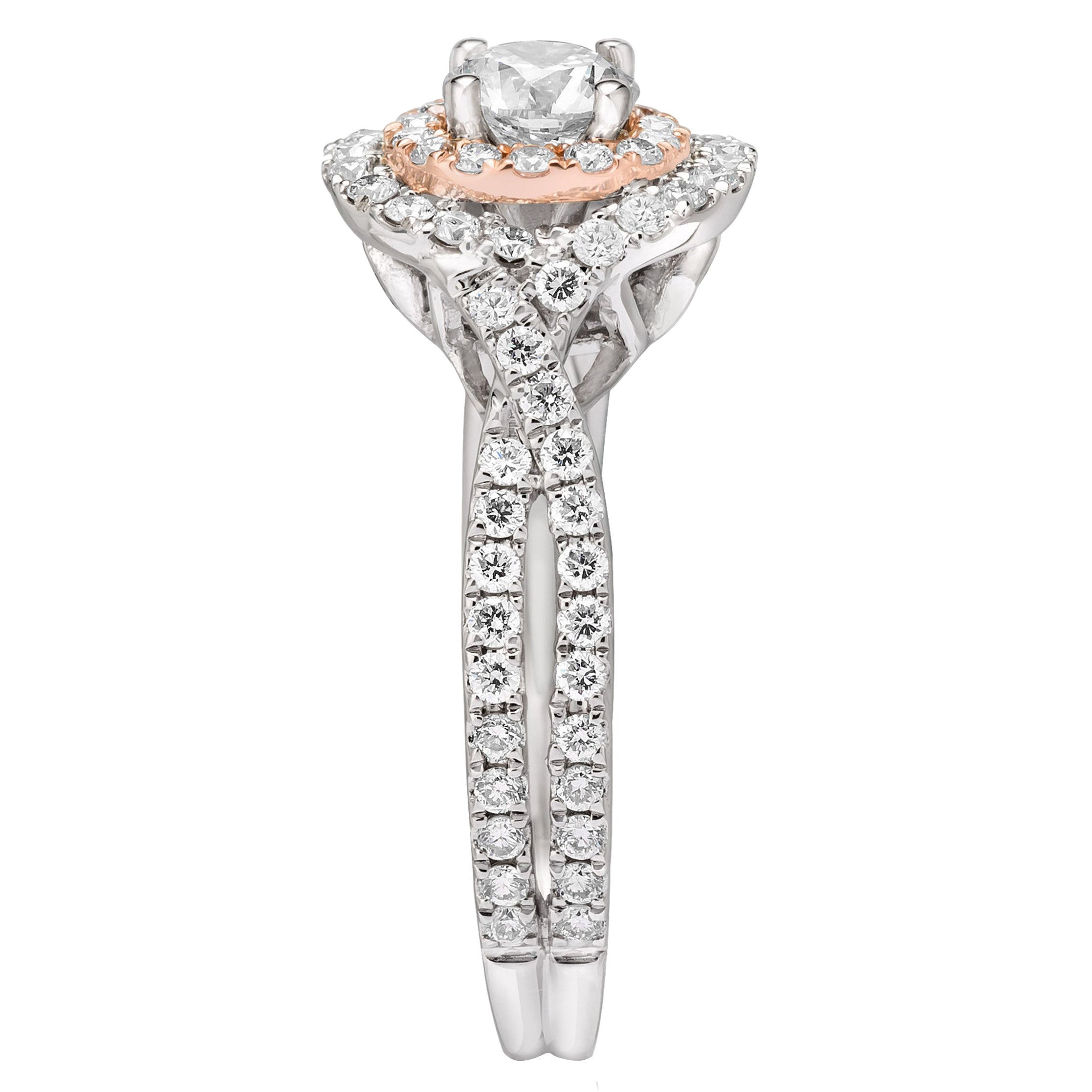Anello LeVian in oro bianco 14 carati con diamante rotondo marrone cioccolato e anello nuziale aureolato in vendita