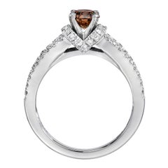 LeVian 14K White Gold Round Chocolate Brown Diamond Bridal Wedding Halo Ring