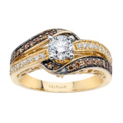 LeVian Bague de mariage en or blanc 14 carats avec halo de diamants ronds brun chocolat