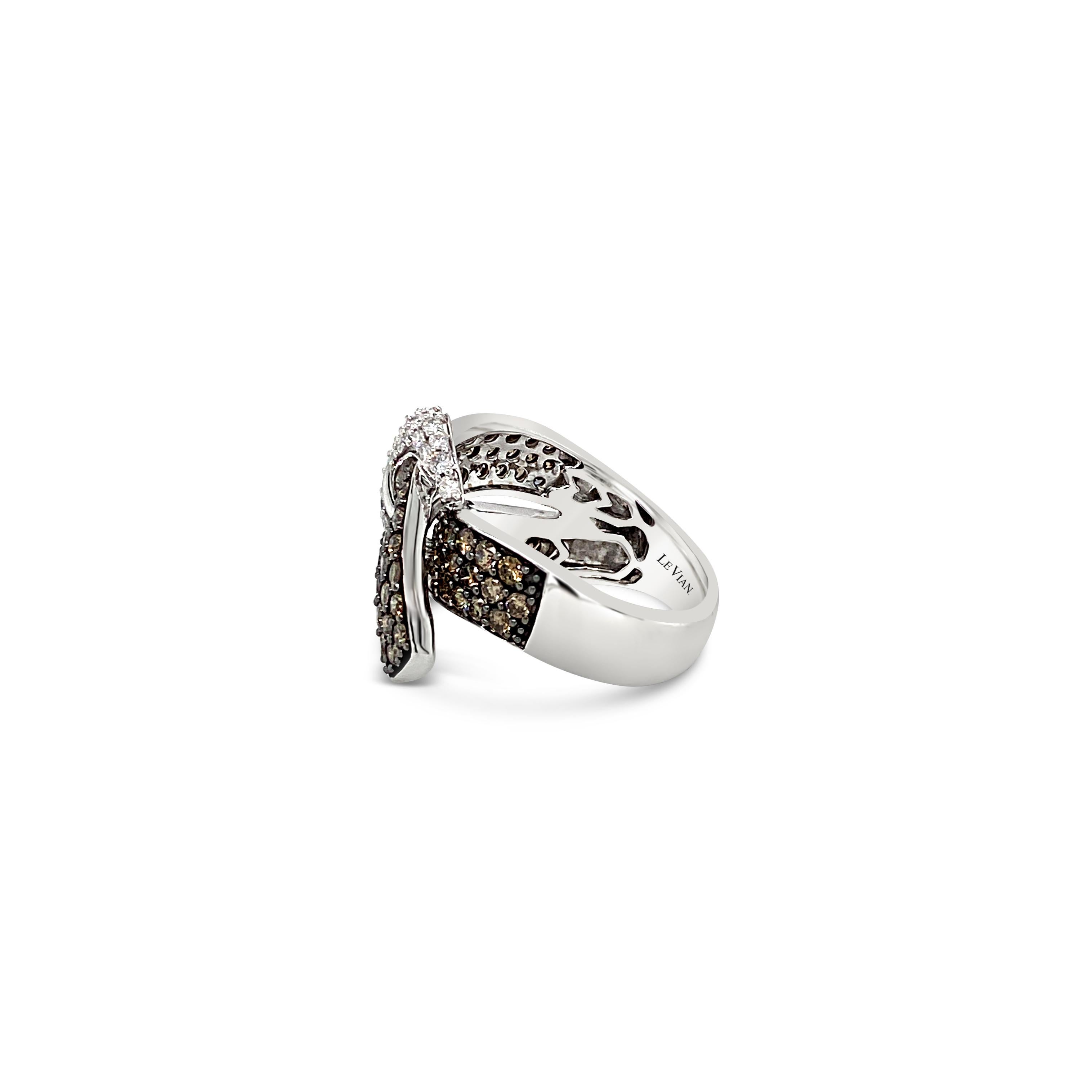 LeVian 14K White Gold Round Chocolate Brown Diamond Cluster Cocktail Buckle Ring
