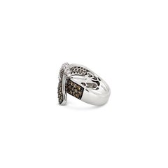 LeVian 14K White Gold Round Chocolate Brown Diamond Cluster Cocktail Buckle Ring